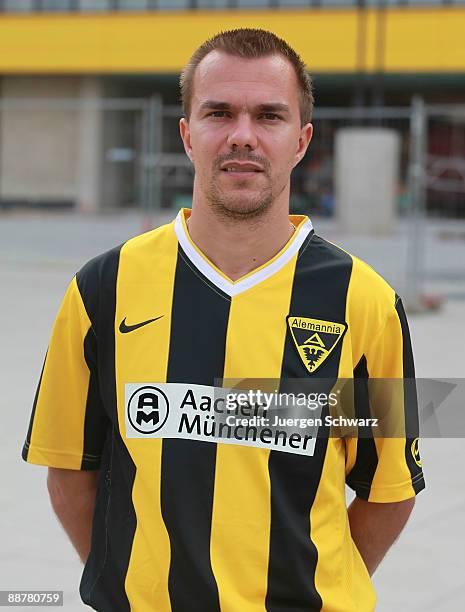 Szilard Nemeth poses for the photographer during the Second Bundesliga team presentation of Alemannia Aachen at the Tivoli on July 1, 2009 in Aachen,...