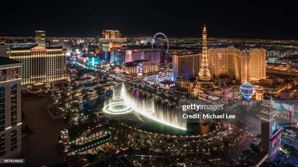 Aerial Las Vegas Strip at Night