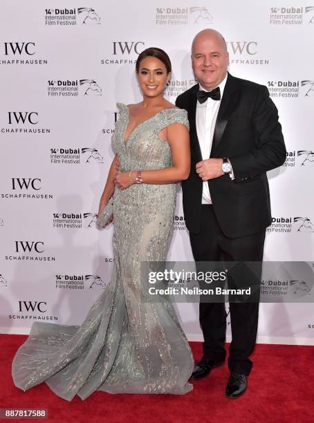 Hend Sabry and Brand Director of IWC Luc Rochereau attend the IWC Filmmakers Award on day two of the 14th annual Dubai International Film Festival...