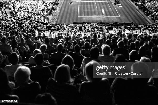 General view of Andy Murray of Great Britain in action against Fabio Fognini of Italy on Centre Court in the Gentlemen's Singles competition during...