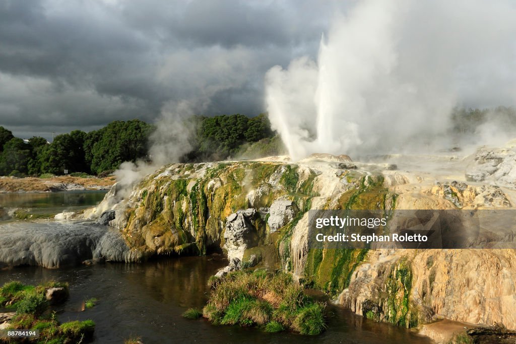 Steam rising from geysers