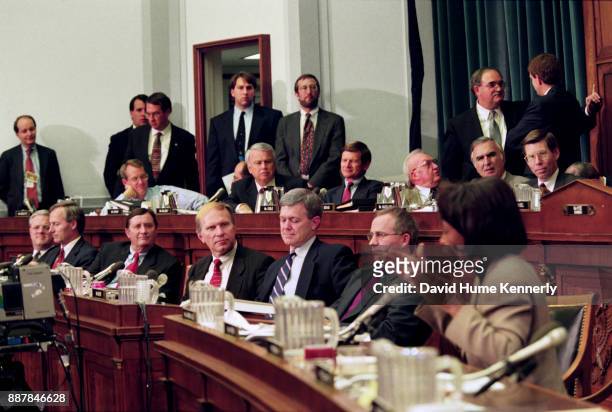 Congressional members of the House Judiciary Committee meeting during deliberations of the proposed articles of impeachment, December 11, 1998. The...