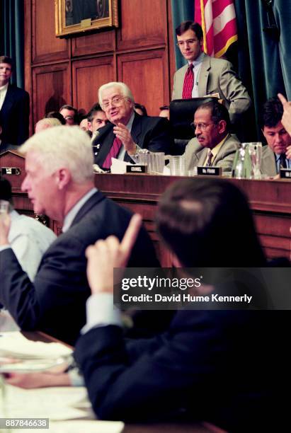 Representative Henry Hyde chairs the House Judiciary Committee meeting during deliberations of the proposed articles of impeachment, December 11,...