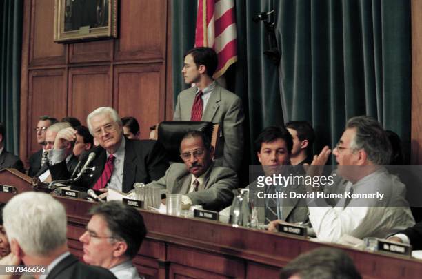 Representative Henry Hyde chairs the House Judiciary Committee meeting during deliberations of the proposed articles of impeachment, December 11,...