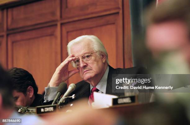 Representative Henry Hyde chairs the House Judiciary Committee meeting during deliberations of the proposed articles of impeachment, December 11,...