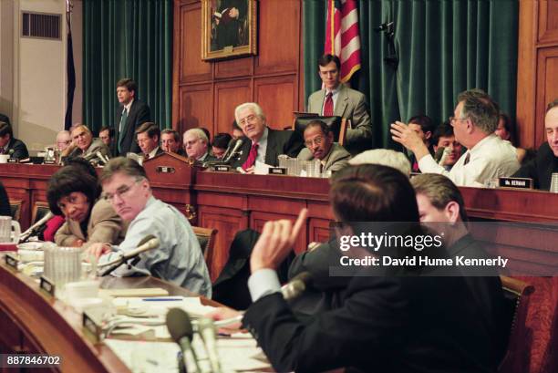 Representative Henry Hyde chairs the House Judiciary Committee meeting during deliberations of the proposed articles of impeachment, December 11,...