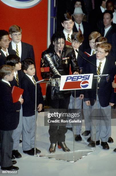 Michael Jackson and children at "Bad" Tour Press Conference, 1987