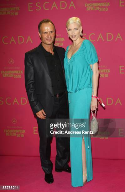 Bruno Saelzer , CEO of Escada, and Nadja Auermann attend the Escada - A View on Fashion 1978-2009 during the Mercedes-Benz Fashion Week S/S 2010 at...