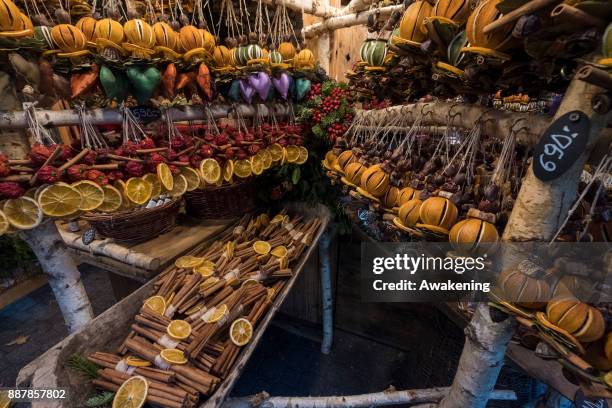 Detailed view of a Christmas stall at the "Basilica" Christmas fair on December 7, 2017 in Budapest, Hungary. The traditional Christmas market and...