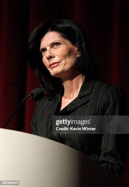 Pam McMahon speaks during Ed McMahon's memorial service hosted by NBC held at the Academy of Television Arts & Sciences on July 1, 2009 in North...