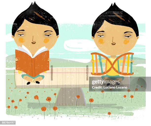 education or genes - studying outside stock illustrations