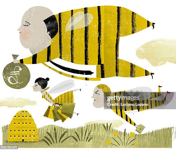 fable of the bees - man in bee costume stock illustrations