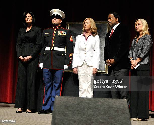 Pam McMahon, Lex McMahon, Claudia McMahon, Bernard Rentro, and his wife Debra Rentro attend Ed McMahon's memorial service hosted by NBC held at the...