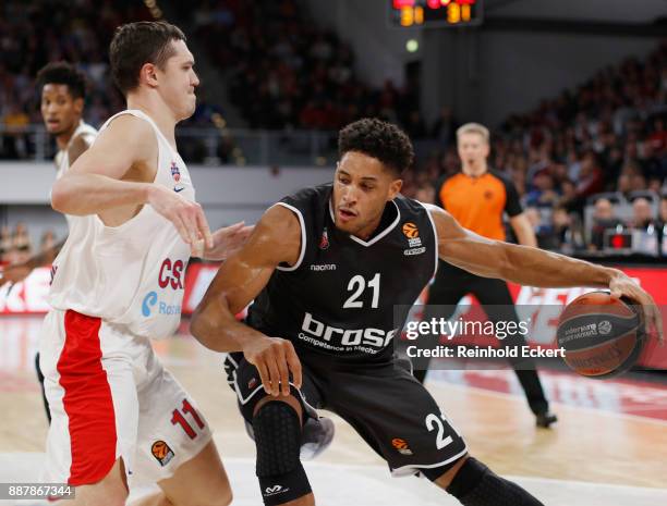 Augustine Rubit, #21 of Brose Bamberg competes withSemen Antonov, #11 of CSKA Moscow in action during the 2017/2018 Turkish Airlines EuroLeague...