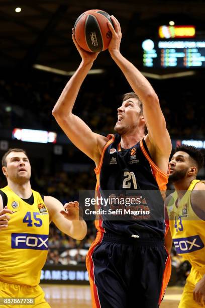 Tibor Pleiss, #21 of Valencia Basket in action during the 2017/2018 Turkish Airlines EuroLeague Regular Season Round 11 game between Maccabi Fox Tel...