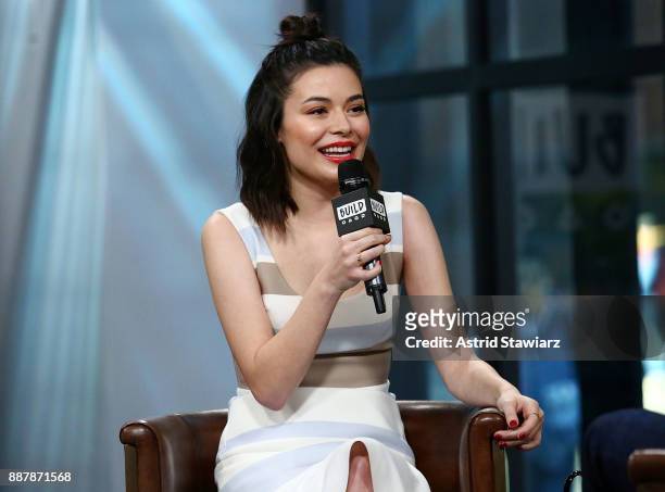 Actress Miranda Cosgrove discusses "Despicable Me 3" at Build studio on December 7, 2017 in New York City.