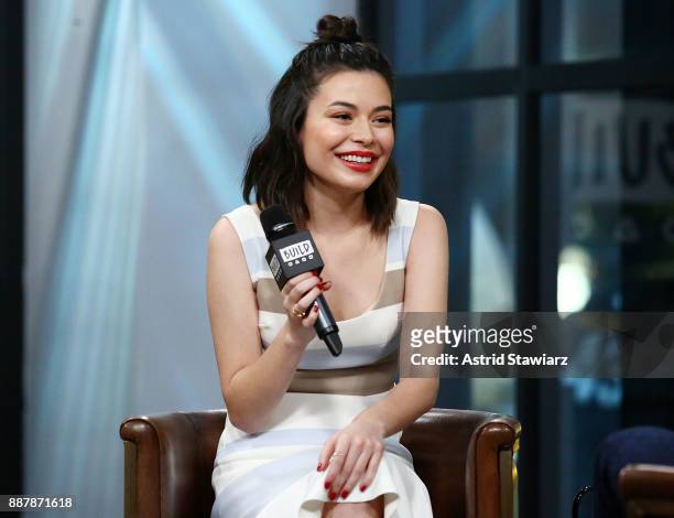 Actress Miranda Cosgrove discusses "Despicable Me 3" at Build studio on December 7, 2017 in New York City.