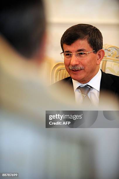 Russian Foreign Minister Sergei Lavrov meets with his Turkish counterpart Ahmet Davutoglu in Moscow on July 2, 2009. The two diplomats held bilateral...