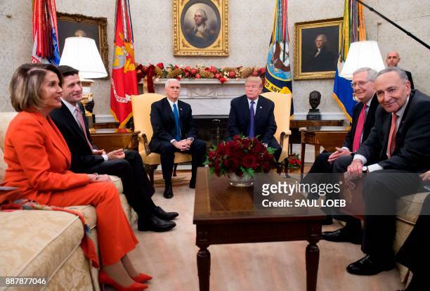 President Donald Trump, alongside Vice President Mike Pence , meets with Congressional leadership including Senate Majority Leader Mitch McConnell ,...