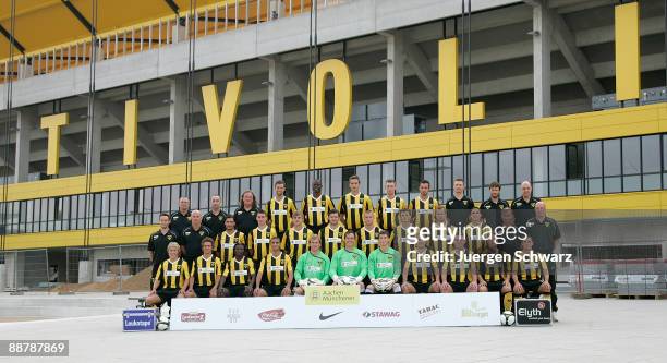 The team of Aachen poses for photographers during the Second Bundesliga team presentation of Alemannia Aachen at the Tivoli on July 1, 2009 in...