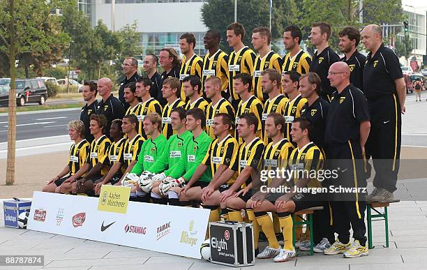 The team of Aachen poses for photographers during the Second Bundesliga team presentation of Alemannia Aachen at the Tivoli on July 1, 2009 in...