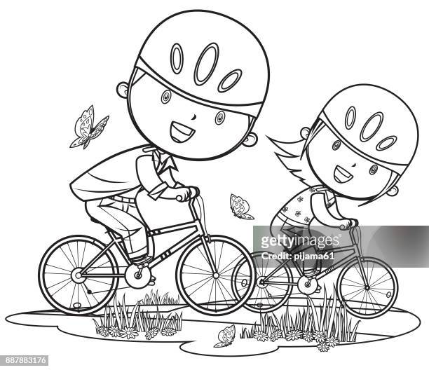 漫画の女の子と男の子の自転車に - 男子生徒点のイラスト素材／クリップアート素材／マンガ素材／アイコン素材