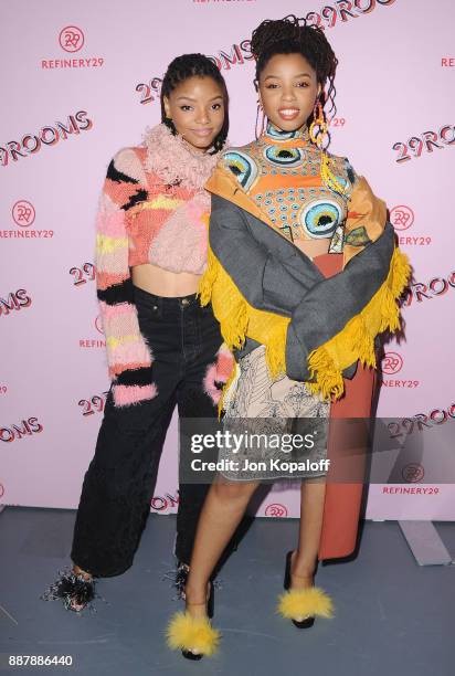 Chloe Bailey and Halle Bailey of Chloe x Halle attend Refinery29 29Rooms Los Angeles: Turn It Into Art at ROW DTLA on December 6, 2017 in Los...