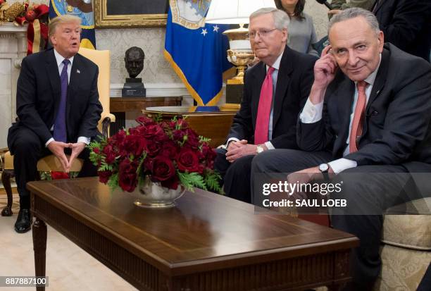 President Donald Trump, meets with Congressional leadership including Senate Majority Leader Mitch McConnell , Republican of Kentucky, and Senate...