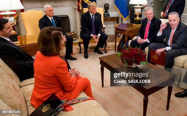 President Donald Trump, alongside Vice President Mike Pence , meets with Congressional leadership including Senate Majority Leader Mitch McConnell ,...