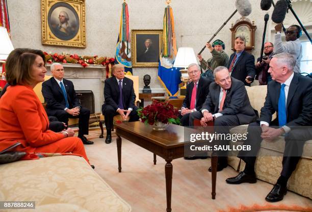 President Donald Trump, alongside Vice President Mike Pence , meets with Congressional leadership including Senate Majority Leader Mitch McConnell ,...