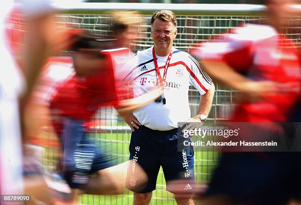 Head coach Louis van Gaal attends the FC Bayern Muenchen training session at Bayern's training ground Saebener Strasse on July 2, 2009 in Munich,...