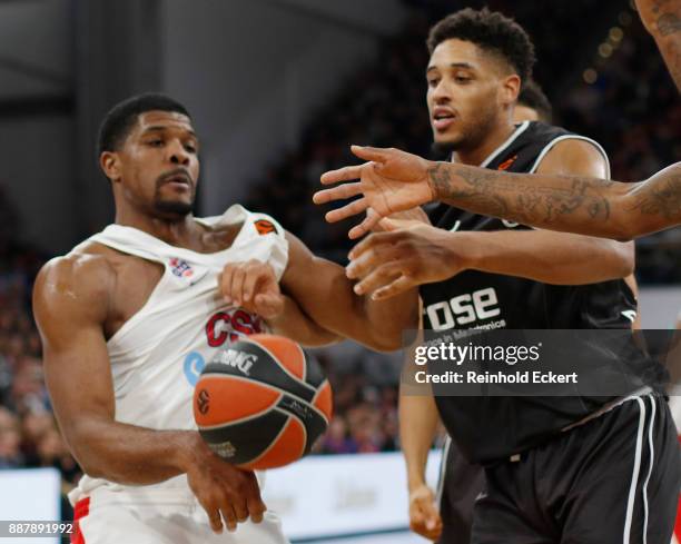 Kyle Hines, #42 of CSKA Moscow competes with Augustine Rubit, #21 of Brose Bamberg in action during the 2017/2018 Turkish Airlines EuroLeague Regular...