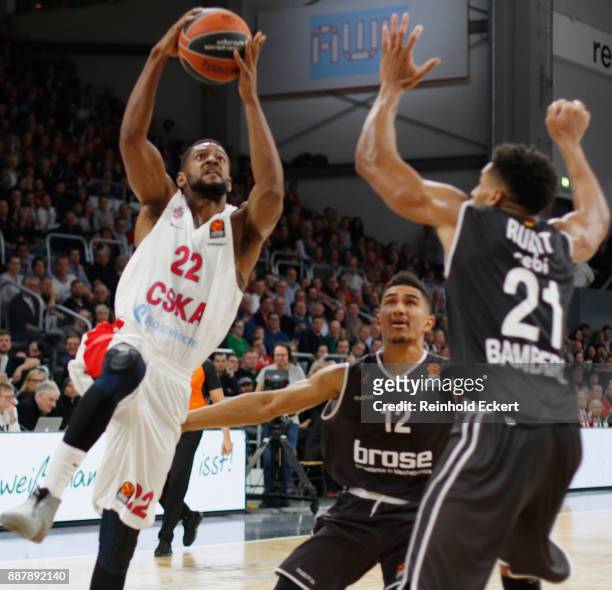 Cory Higgins, #22 of CSKA Moscow competes with Augustine Rubit, #21 of Brose Bamberg in action during the 2017/2018 Turkish Airlines EuroLeague...