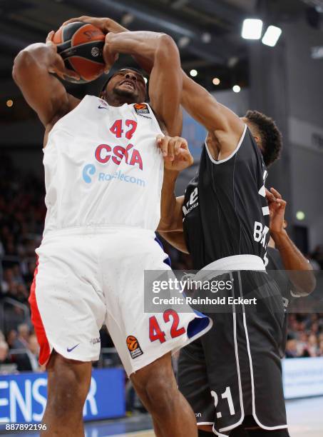 Kyle Hines, #42 of CSKA Moscow competes with Augustine Rubit, #21 of Brose Bamberg in action during the 2017/2018 Turkish Airlines EuroLeague Regular...