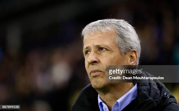 Nice Manager Lucien Favre looks on ahead of the UEFA Europa League group K match between Vitesse and OGC Nice on December 7, 2017 in Arnhem,...