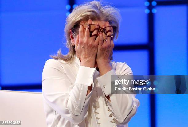 Meryl Streep jokes as she speaks during the Keynote Luncheon at The Massachusetts Conference For Women at the Boston Convention and Exhibition Center...