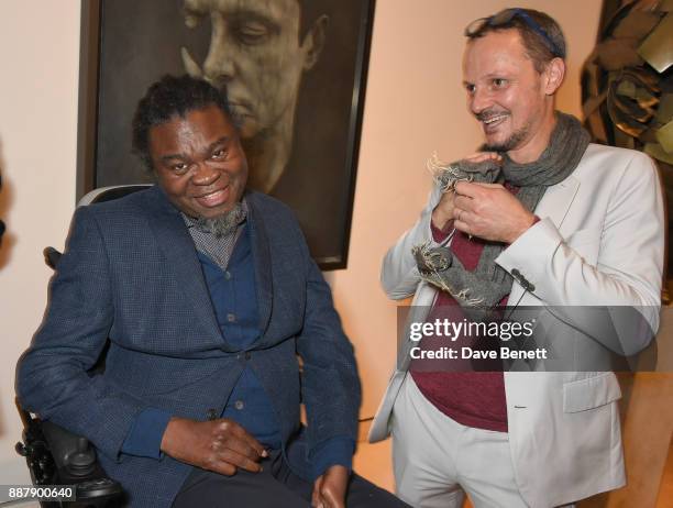 Yinka Shonibare and Jonathan Yeo attend a private view of new exhibition "From Life" at The Royal Academy of Arts on December 7, 2017 in London,...