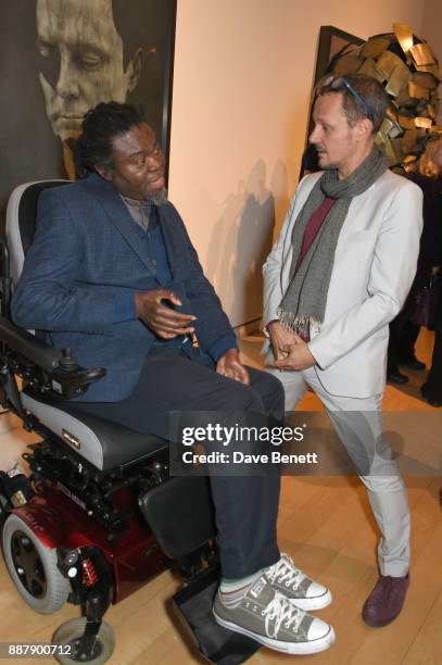 Yinka Shonibare and Jonathan Yeo attend a private view of new exhibition "From Life" at The Royal Academy of Arts on December 7, 2017 in London,...