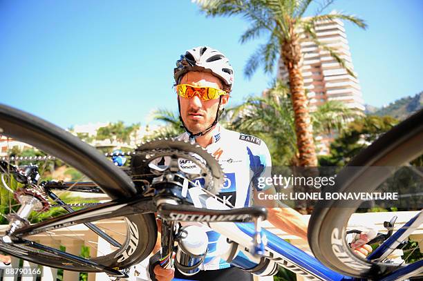 Danish cycling team Team Saxo Bank 's rider Fabien Cancellara of Switzerland gets ready before participating in a training session on July 2, 2009 in...