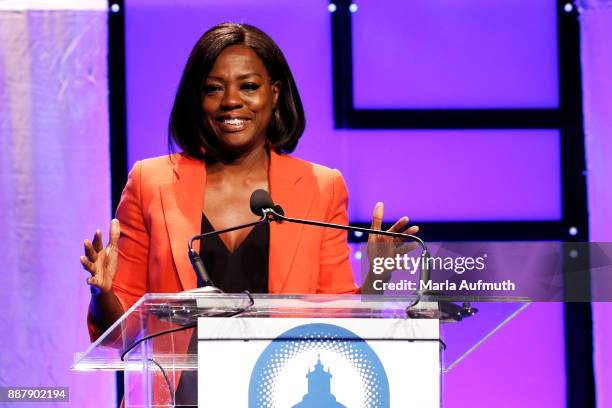 Actor Viola Davis speaks during the Massachusetts Conference for Women 2017 at the Boston Convention Center on December 7, 2017 in Boston,...