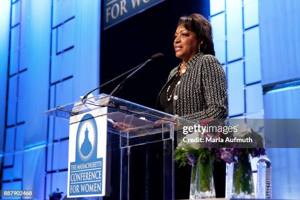 Karen Holmes Ward, WCVB's Director of Public Affairs and Community Services, speaks during the Massachusetts Conference for Women 2017 at the Boston...