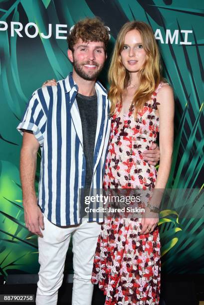 Designer Timo Weiland and Nell Rebowe attend Artsy Projects Miami VIP at The Bath Club on December 6, 2017 in Miami Beach, Florida.