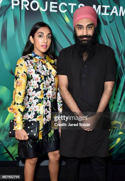 Rupi Kaur and Rattanamol Singh attend Artsy Projects Miami VIP at The Bath Club on December 6, 2017 in Miami Beach, Florida.