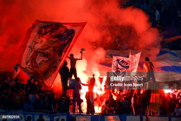 Supporters of Marseille during the Uefa Europa League match between Olympique de Marseille and Red Bull Salzburg at Stade Velodrome on December 7,...