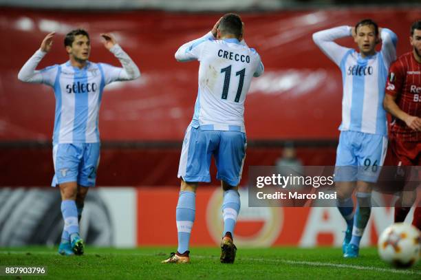 Luca Crecco of SS Lazio reacts during the UEFA Europa League group K match between SV Zulte Waregem and SS Lazio at Regenboogstadion on December 7,...