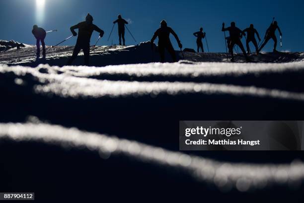 Athletes practice on track during the Official Training prior to the BMW IBU World Cup Biathlon on December 7, 2017 in Hochfilzen, Austria.