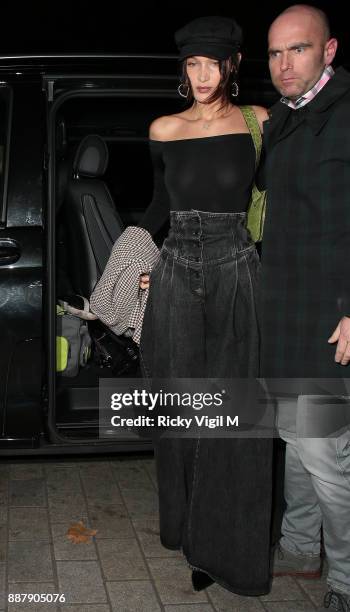 Bella Hadid returns to her hotel in London after night out at China Tang on December 7, 2017 in London, England.