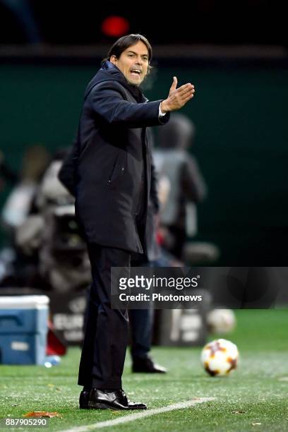 Simone Inzaghi head coach of S.S. Lazio issues instructions from the touchline during the UEFA Europa League group K stage match between SV Zulte...