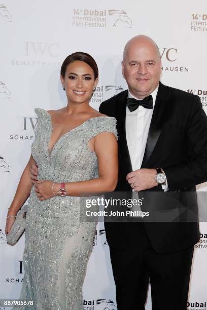 Actress IWC brand ambassador Hend Sabry IWC and Regional Brand Director Luc Rochereau attend the sixth IWC Filmmaker Award gala dinner at the 14th...