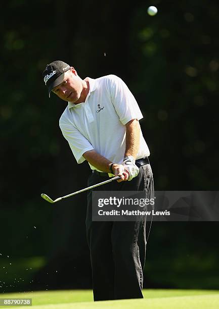 Adrian Ambler of Walton Golf Centre chips onto the 8th green during the Skycaddie PGA Fourball Championship North Region Qualifier at Woodsome Hall...